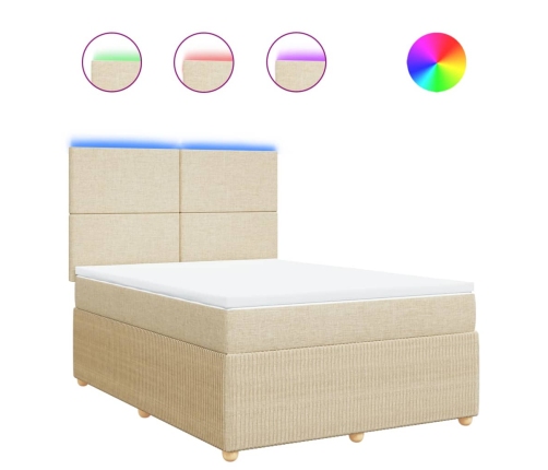 Cama box spring con colchón tela color crema 140x190 cm