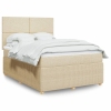 Cama box spring con colchón tela color crema 140x190 cm