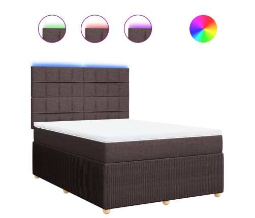 Cama box spring con colchón tela marrón oscuro 140x190 cm