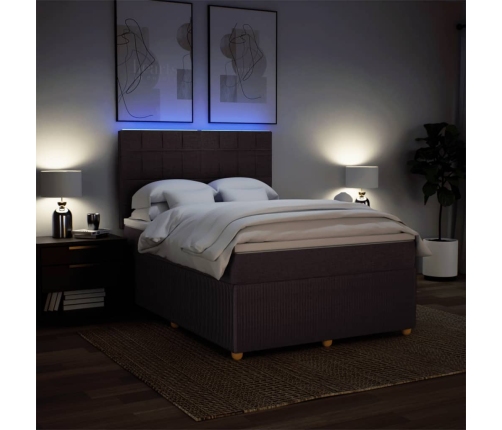 Cama box spring con colchón tela marrón oscuro 140x190 cm
