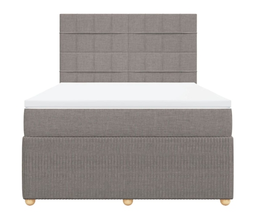 Cama box spring con colchón tela gris taupe 140x190 cm