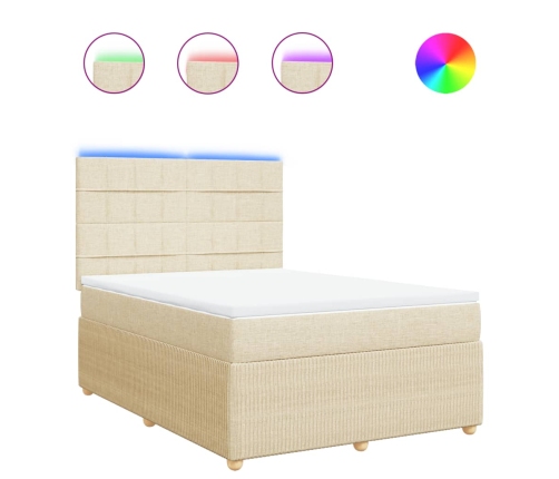Cama box spring con colchón tela color crema 140x190 cm