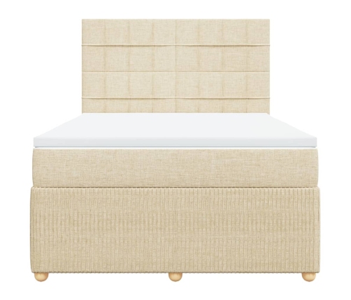 Cama box spring con colchón tela color crema 140x190 cm