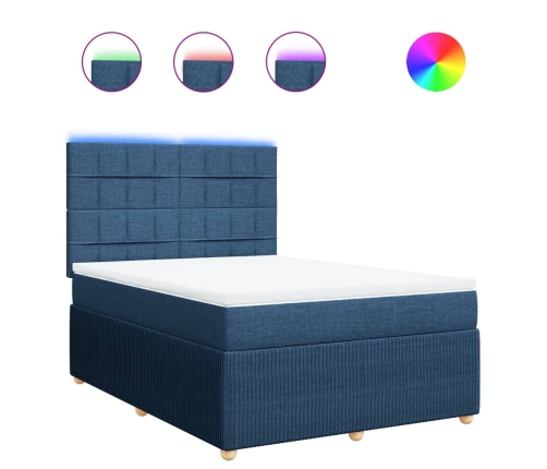 Cama box spring con colchón tela azul 140x190 cm