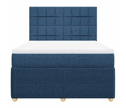 Cama box spring con colchón tela azul 140x190 cm