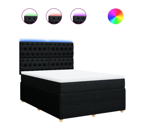 Cama box spring con colchón tela negro 140x190 cm