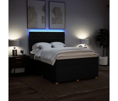 Cama box spring con colchón tela negro 140x190 cm