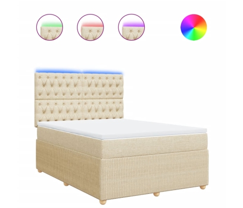 Cama box spring con colchón tela color crema 140x190 cm