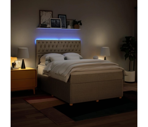 Cama box spring con colchón tela color crema 140x190 cm
