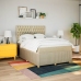 Cama box spring con colchón tela color crema 140x190 cm