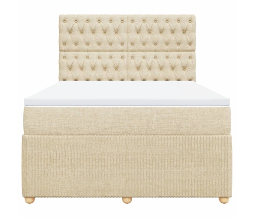 Cama box spring con colchón tela color crema 140x190 cm