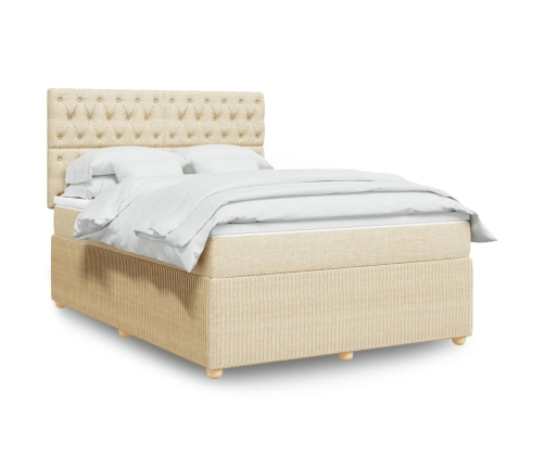 Cama box spring con colchón tela color crema 140x190 cm