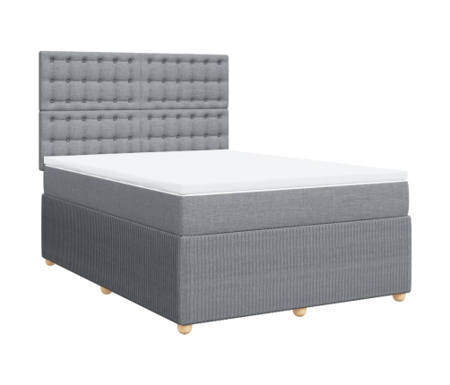 Cama box spring con colchón tela gris claro 140x190 cm