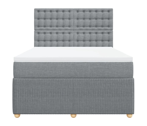 Cama box spring con colchón tela gris claro 140x190 cm