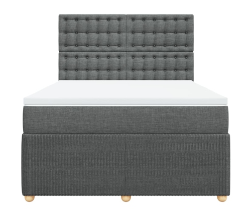 Cama box spring con colchón tela gris oscuro 140x190 cm