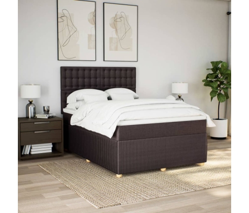 Cama box spring con colchón tela marrón oscuro 140x190 cm