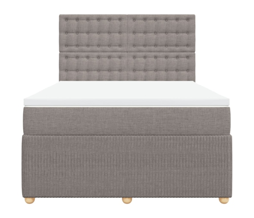 Cama box spring con colchón tela gris taupe 140x190 cm