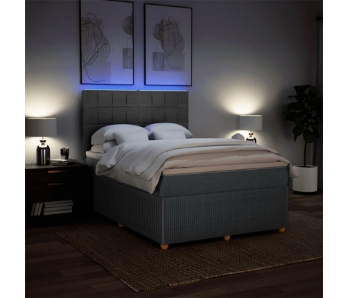 Cama box spring con colchón tela gris oscuro 140x200 cm