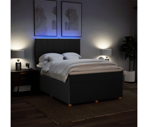 Cama box spring con colchón tela negro 140x200 cm