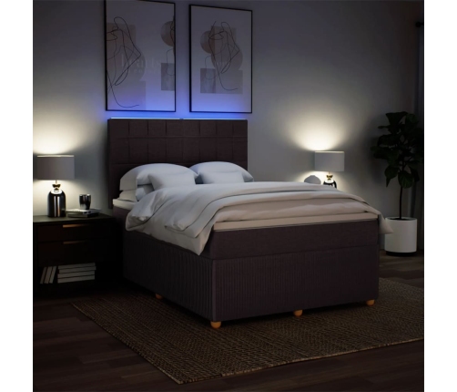 Cama box spring con colchón tela marrón oscuro 140x200 cm
