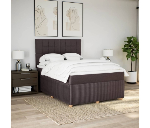Cama box spring con colchón tela marrón oscuro 140x200 cm