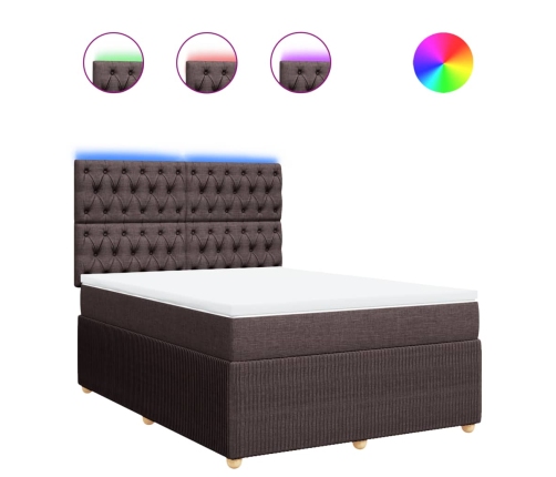Cama box spring con colchón tela marrón oscuro 140x200 cm