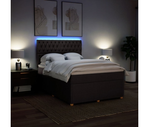 Cama box spring con colchón tela marrón oscuro 140x200 cm