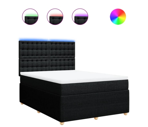 Cama box spring con colchón tela negro 140x200 cm