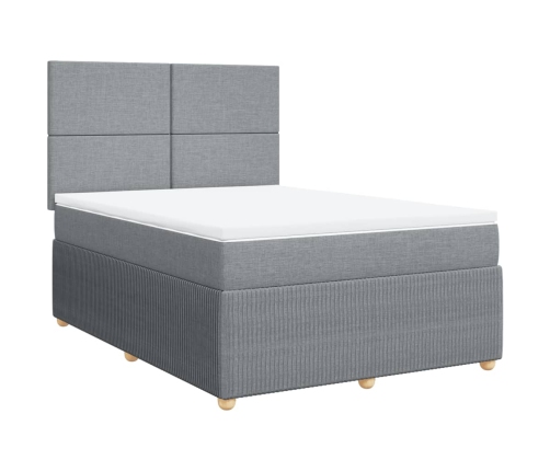 Cama box spring con colchón tela gris claro 160x200 cm