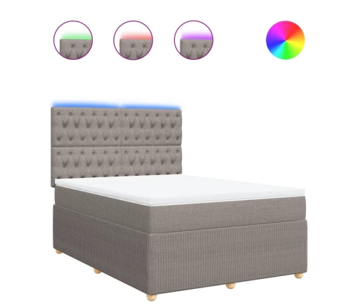 Cama box spring con colchón tela gris taupe 160x200 cm