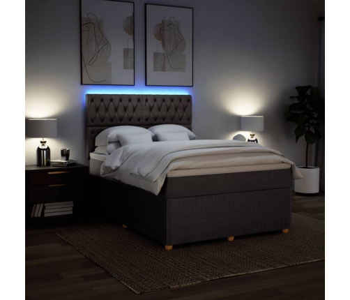 Cama box spring con colchón tela gris taupe 160x200 cm