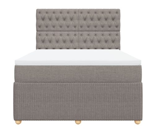 Cama box spring con colchón tela gris taupe 160x200 cm