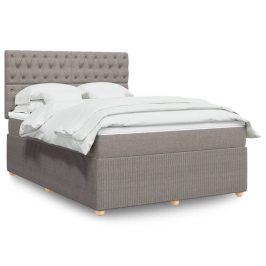 Cama box spring con colchón tela gris taupe 160x200 cm