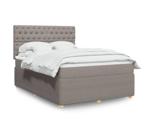 Cama box spring con colchón tela gris taupe 160x200 cm