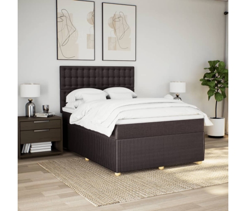 Cama box spring con colchón tela marrón oscuro 160x200 cm