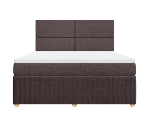 Cama box spring con colchón tela marrón oscuro 180x200 cm