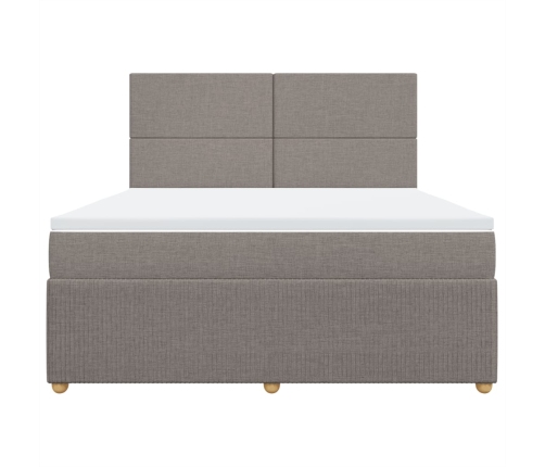 Cama box spring con colchón tela gris taupe 180x200 cm