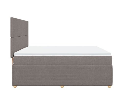 Cama box spring con colchón tela gris taupe 180x200 cm