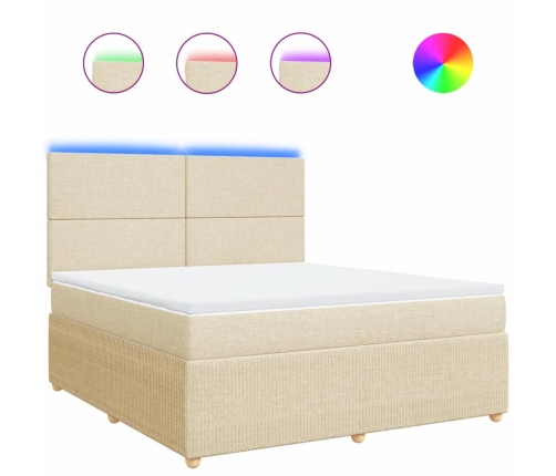 Cama box spring con colchón tela color crema 180x200 cm