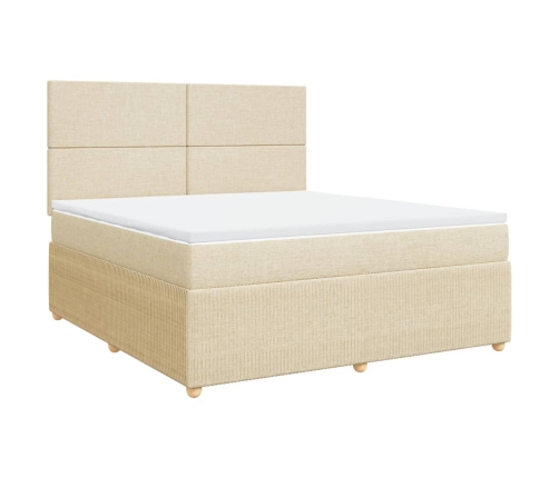 Cama box spring con colchón tela color crema 180x200 cm