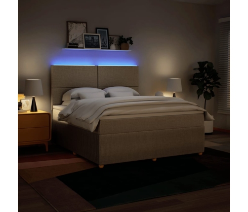 Cama box spring con colchón tela color crema 180x200 cm