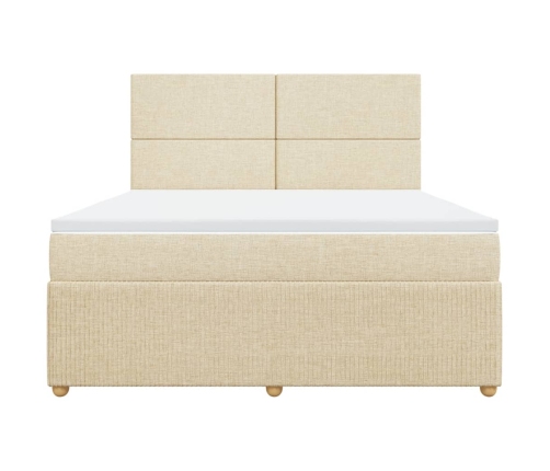 Cama box spring con colchón tela color crema 180x200 cm