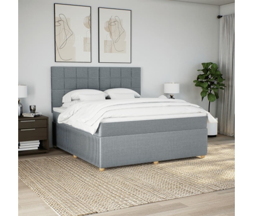 Cama box spring con colchón tela gris claro 180x200 cm