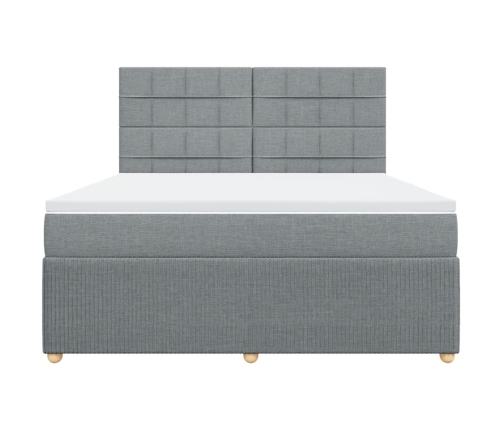 Cama box spring con colchón tela gris claro 180x200 cm