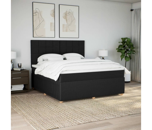 Cama box spring con colchón tela negro 180x200 cm