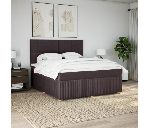 Cama box spring con colchón tela marrón oscuro 180x200 cm