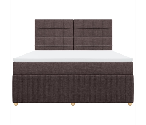 Cama box spring con colchón tela marrón oscuro 180x200 cm