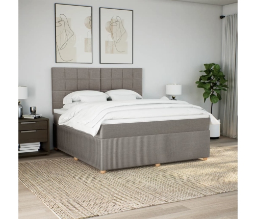 Cama box spring con colchón tela gris taupe 180x200 cm