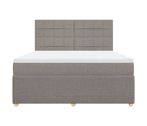 Cama box spring con colchón tela gris taupe 180x200 cm