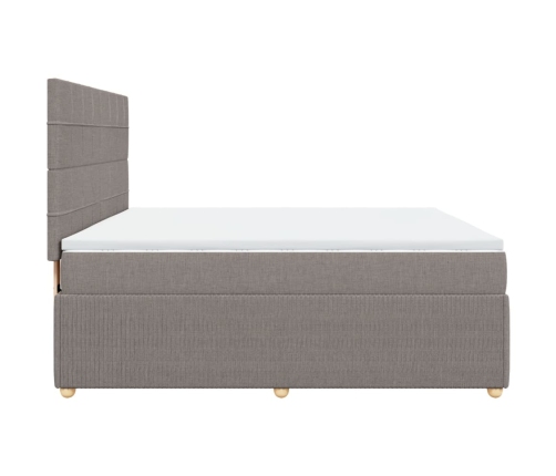 Cama box spring con colchón tela gris taupe 180x200 cm